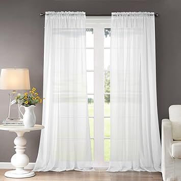 Dreaming Casa Solid Sheer Curtains Living Room White Rod Pocket Voile Draperies Window Treatment ... | Amazon (US)
