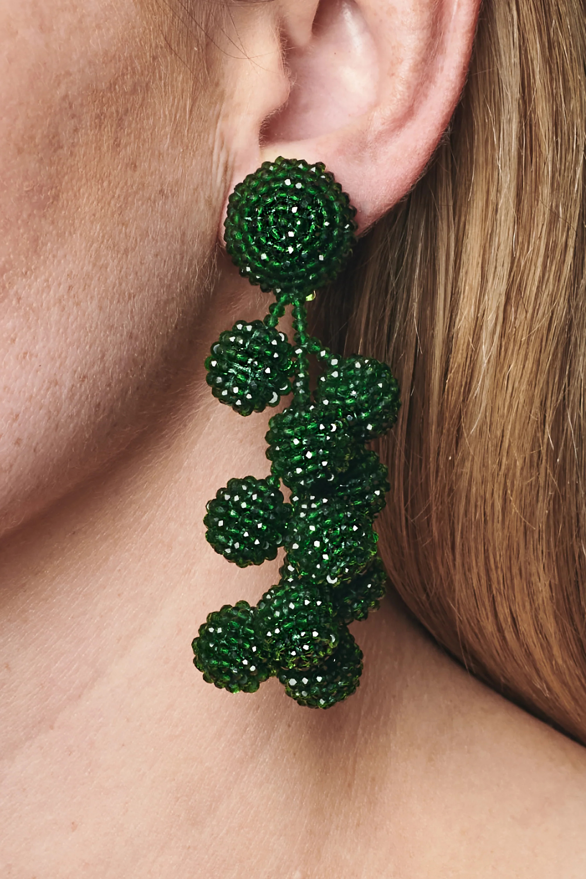 COCONUTS EMERALD GREEN GLASS BEADED CLUSTER EARRINGS | Sachin and Babi