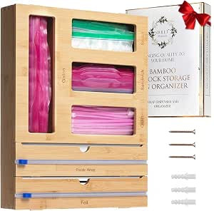 SWILLT - Premium Bamboo Ziplock Bag Organizer for Kitchen Drawer Organizer or Pantry Wall [Exclus... | Amazon (US)
