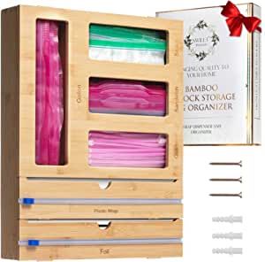 SWILLT - Premium Bamboo Ziplock Bag Organizer for Kitchen Drawer Organizer or Pantry Wall [Exclus... | Amazon (US)