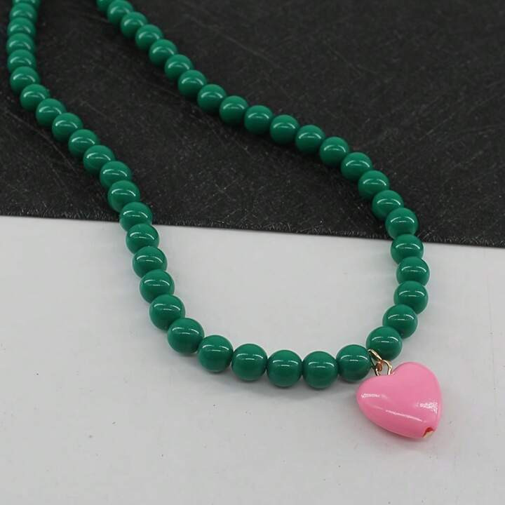 In de mode Vrouwen Kettingen Met Roze Hart & Groen Kralen , Liefelijk Hars Kettingen Voor Boho Va... | SHEIN
