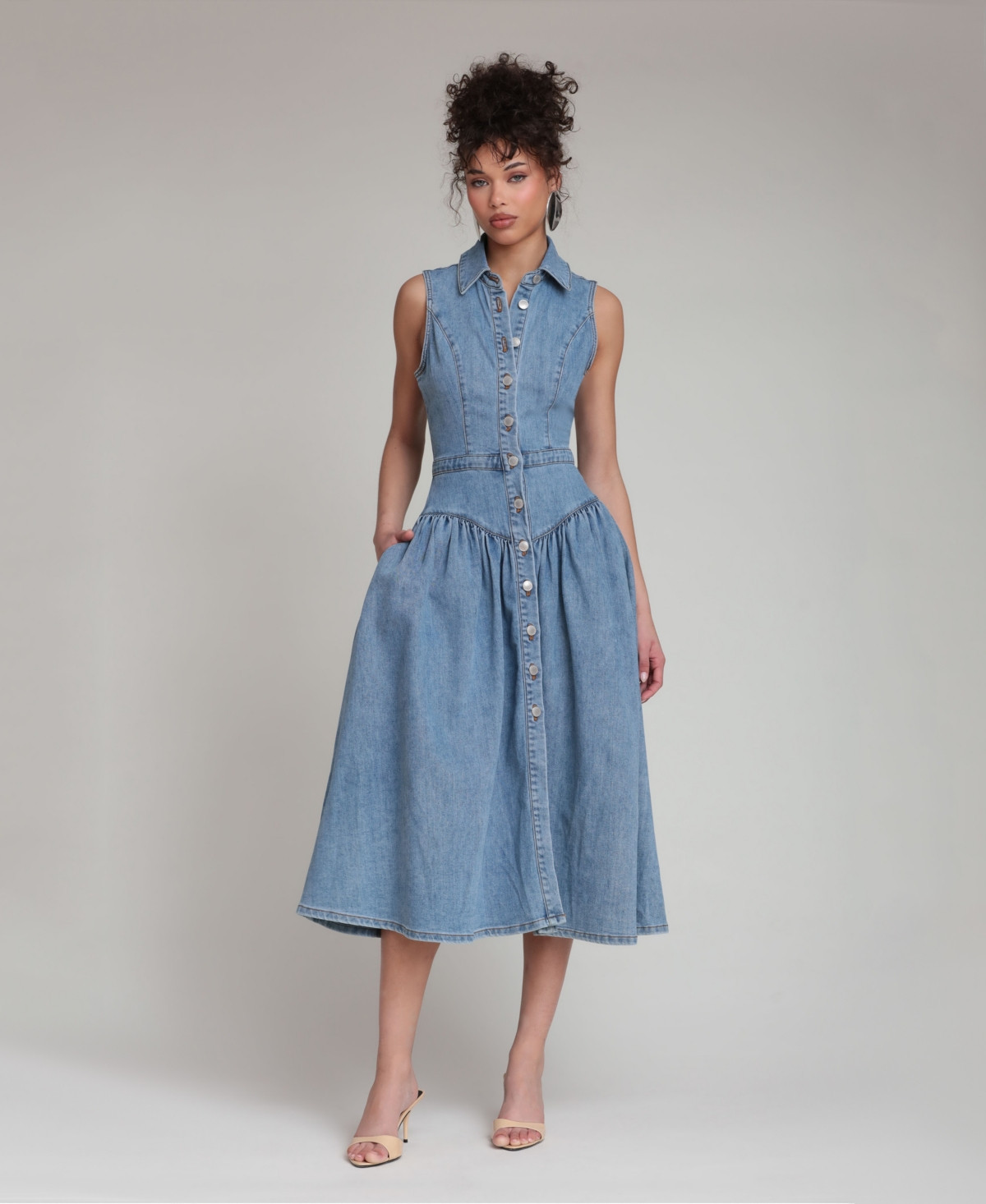 Avec Les Filles Women's Spread Collar Midi Dress - Satin Wash | Macy's