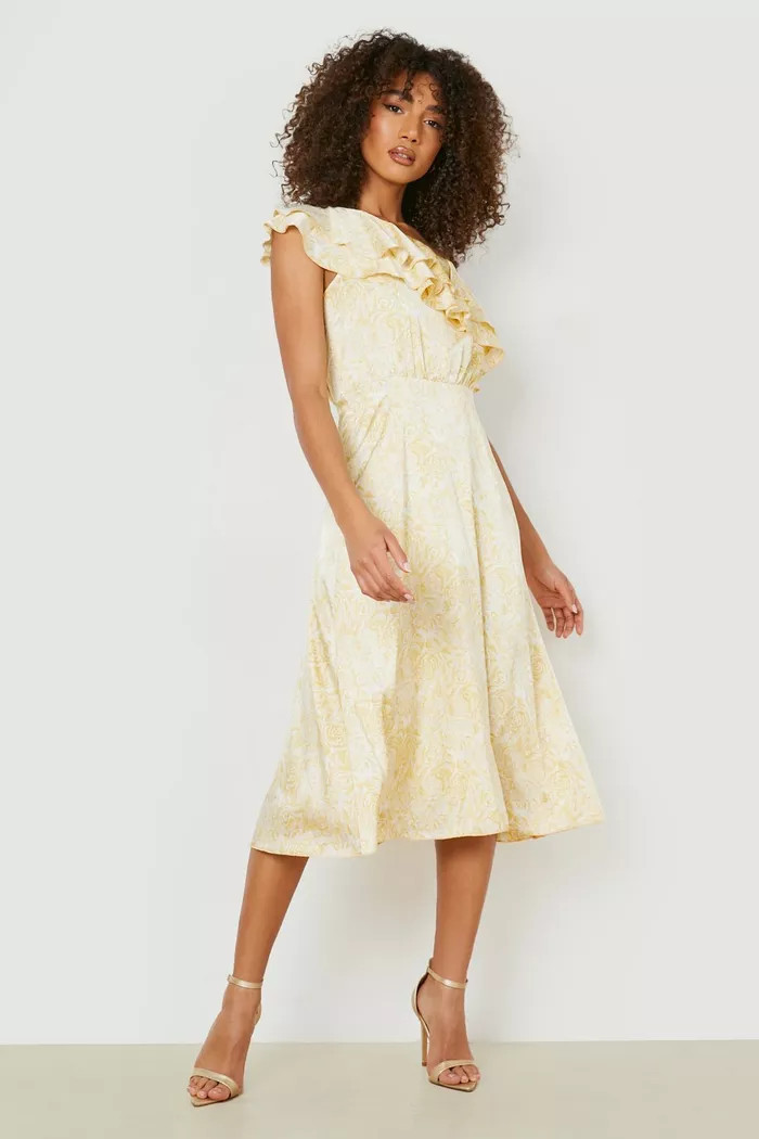 Tall Frill One Shoulder Occasion Midi Dress | Boohoo.com (UK & IE)