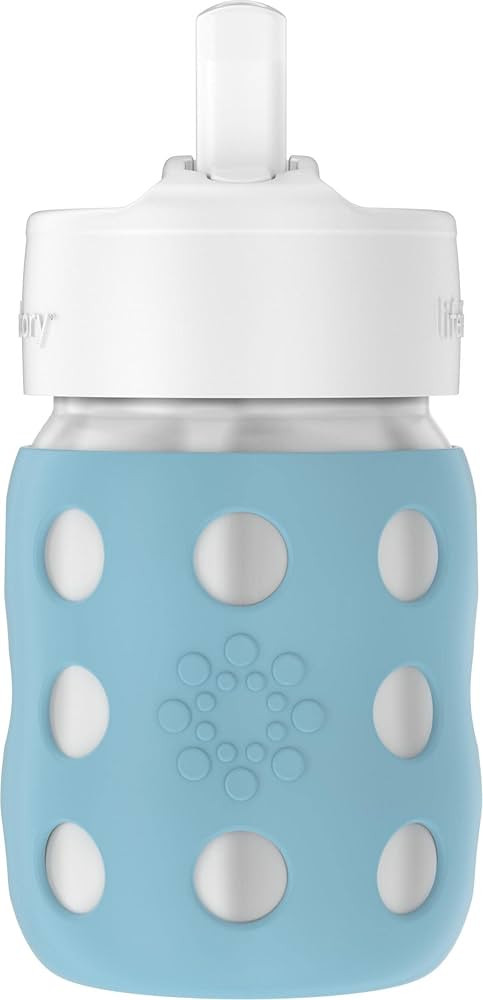 Lifefactory 8-Ounce Stainless-Steel Vacuum-Insulated Wide-Neck Baby Bottle with Straw Cap, Denim ... | Amazon (US)