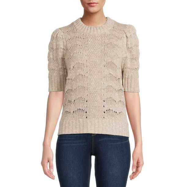 Time and Tru Women's Pointelle Puff Sleeve Sweater | Walmart (US)