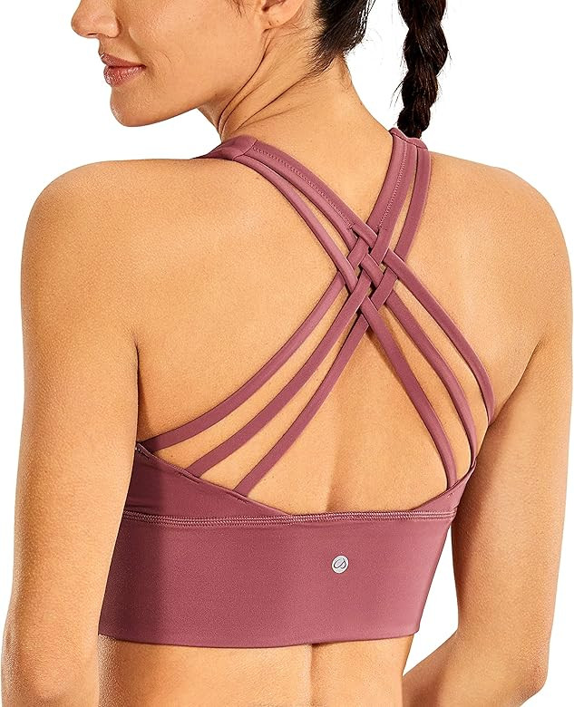 CRZ YOGA Strappy Longline Sports Bras for Women - Wirefree Padded Criss Cross Yoga Bras Cropped Tank | Amazon (US)
