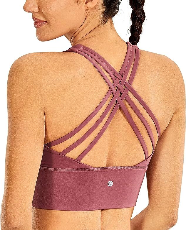 CRZ YOGA Strappy Longline Sports Bras for Women - Wirefree Padded Criss Cross Yoga Bras Cropped Tank | Amazon (US)