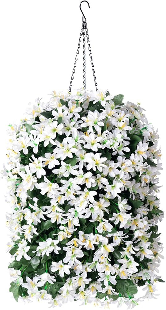 Artificial Faux Hanging Outdoor Plants Flowers Basket for Summer Decoration, Fake Silk Realistic ... | Amazon (US)