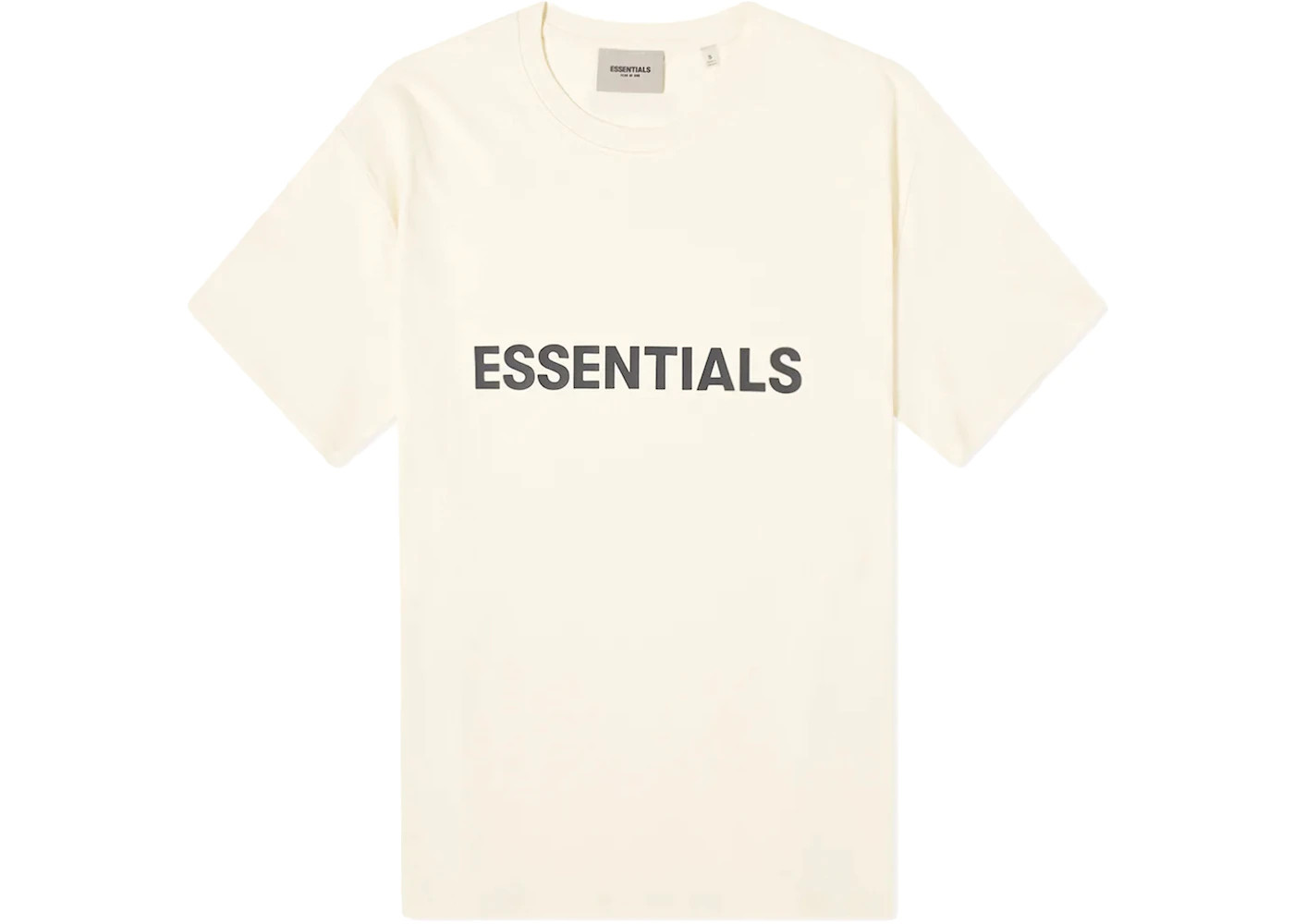 Fear of God Essentials Boxy T-Shirt Applique Logo Butter Cream | StockX