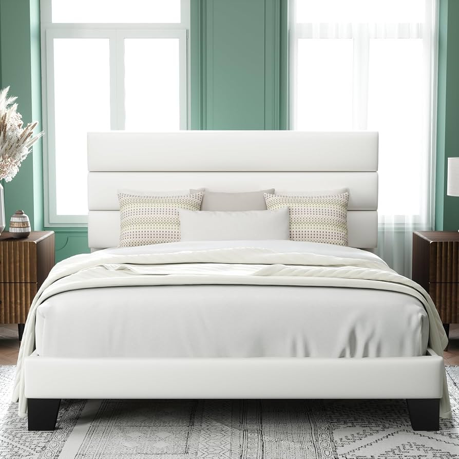 Allewie Queen Size Platform Bed Frame with Velvet Upholstered Headboard and Wooden Slats Support,... | Amazon (US)