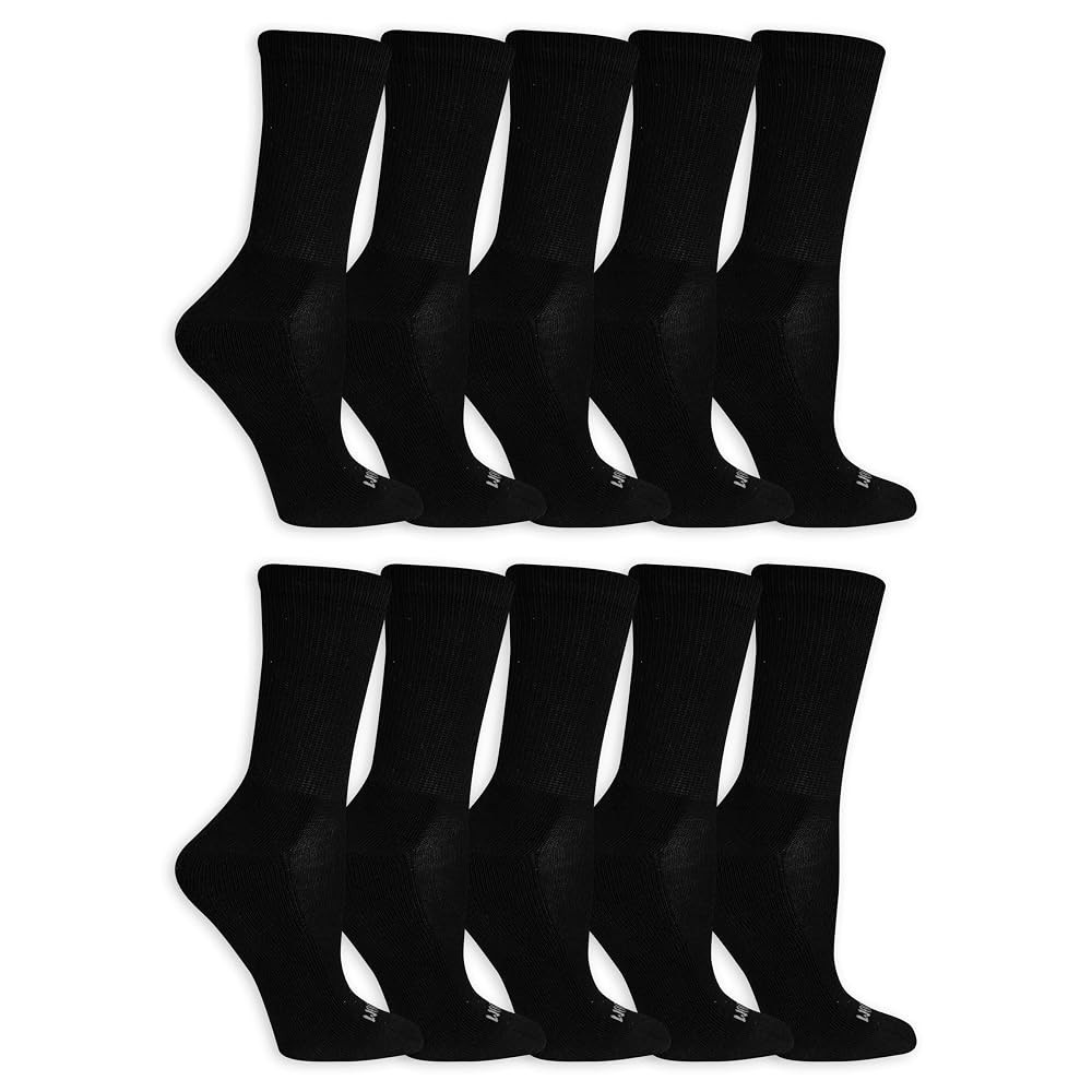 Fruit of the Loom Everyday Soft Cushioned Socks-10 Pair Packs, Black, Womens Shoe Size: 4-10 | Amazon (US)