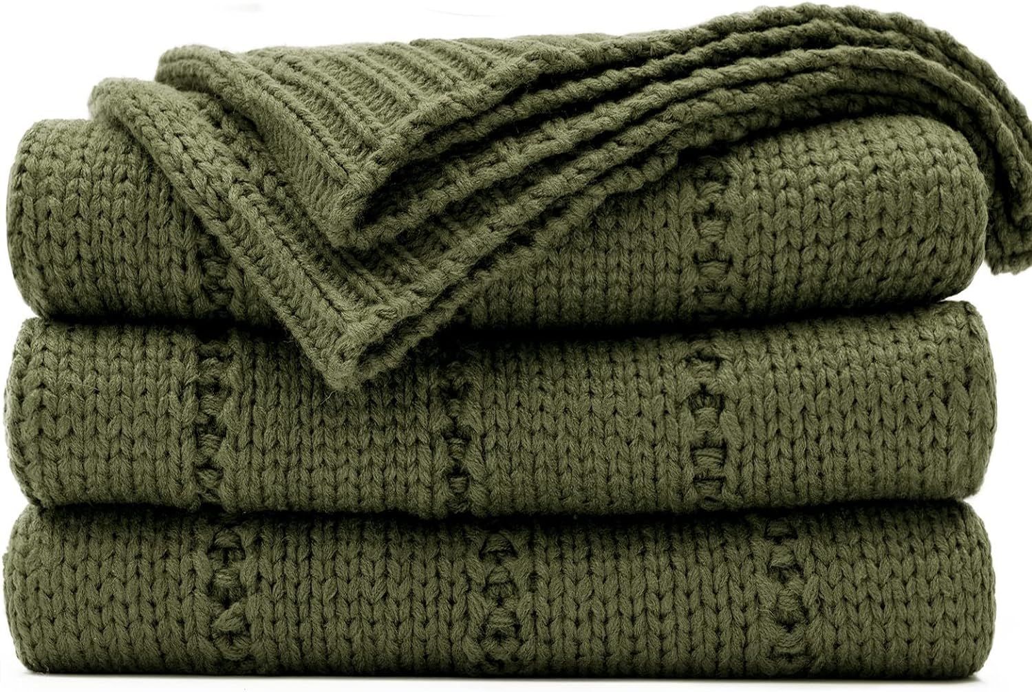 RECYCO Cable Knit Moss Green Throw Blanket for Couch, Super Soft Warm Cozy Decorative Knitted Thr... | Amazon (US)