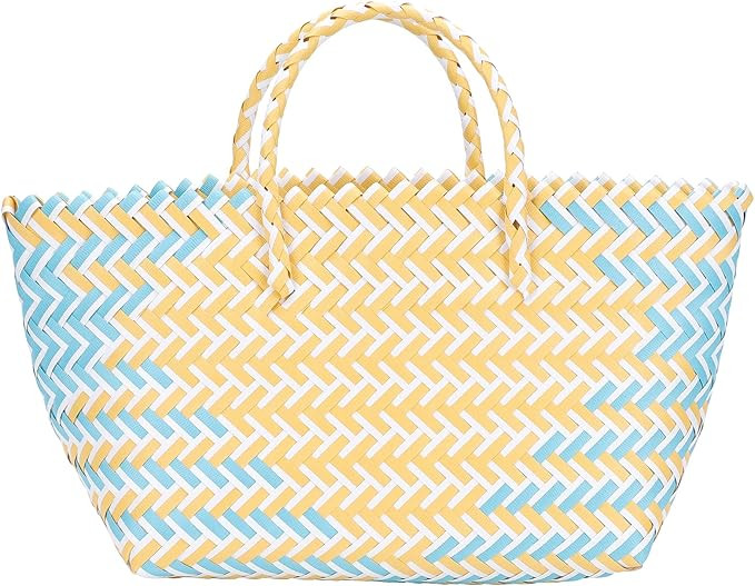 Handmade Large Capacity French Wicker Basket, Straw Beach Bag, Vegetables Shopping Basket with Ha... | Amazon (US)