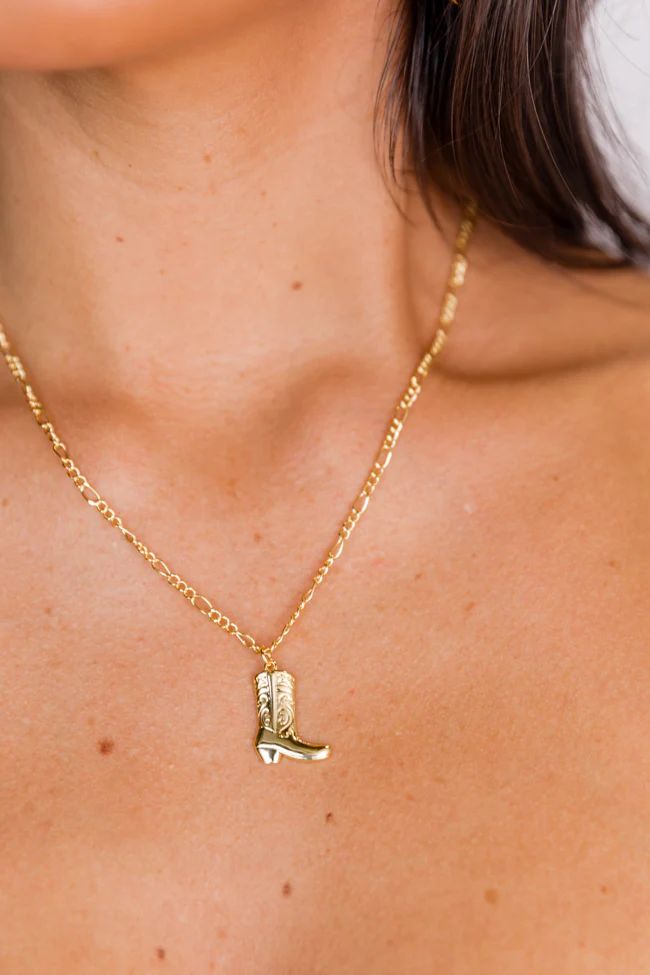 Cowboy Boot Gold Pendant Necklace | Pink Lily