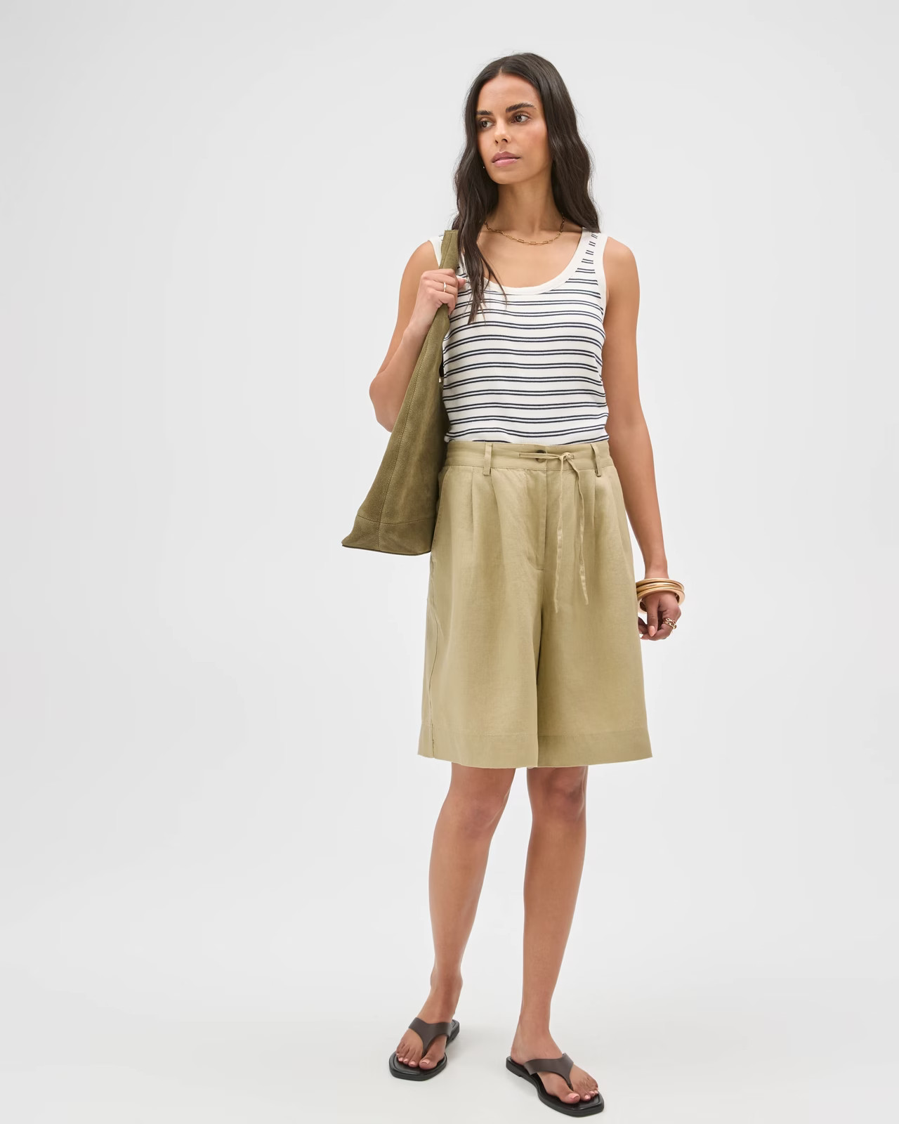 European Linen Bermuda Shorts - Crushed Leaf | Target AU