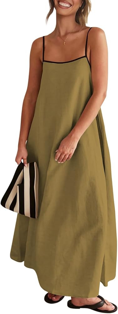 Senllen Summer Dresses for Women 2024 Adjustable Spaghetti Strap Contrast Backless Party Beach Lo... | Amazon (US)