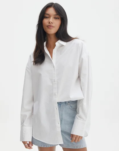 Poplin Oversized Button Up Shirt in White | Glassons | Glassons (Australia)