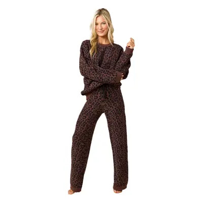 Softies Marshmallow Leopard Crew Neck Lounge Set in Wild Espresso at Nordstrom, Size X-Large | Nordstrom