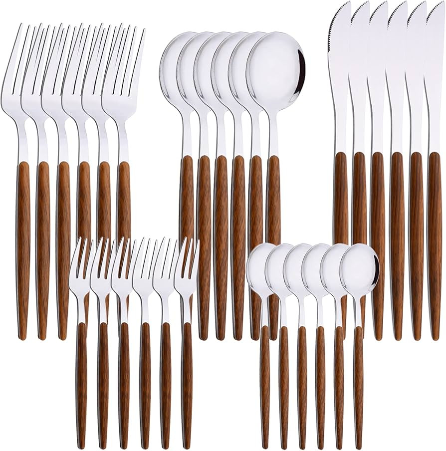 30-Piece Stainless Steel Silverware Set, Silver Mirror Polished Flatware Cutlery Set for 6, Table... | Amazon (US)