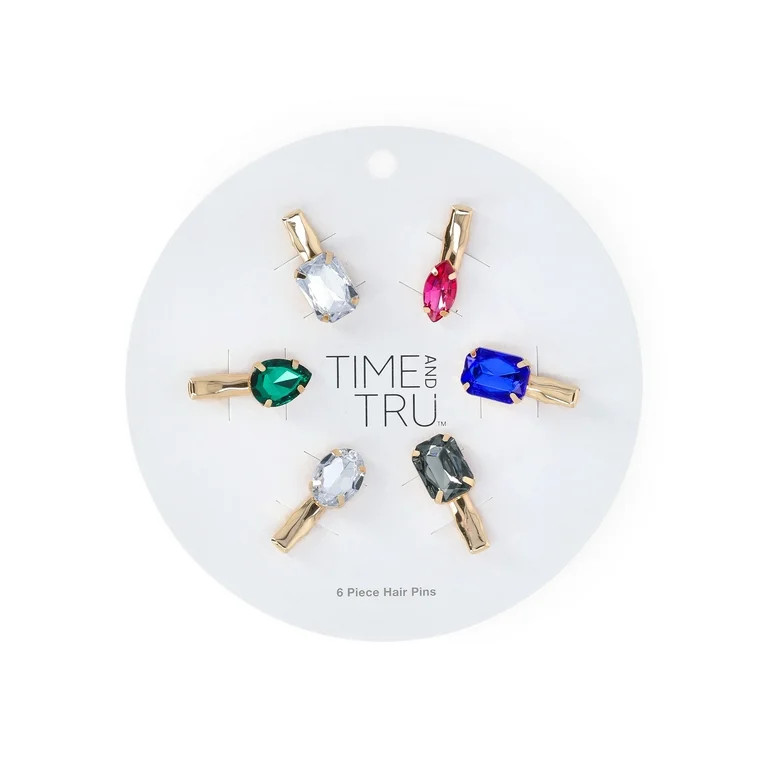 Time and Tru Women's Faux Gemstone Embellished Mini Hair Clips, 6-Pack | Walmart (US)