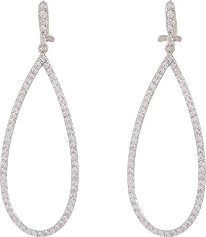NADRI Rhodium Plated Pave CZ Pear-Shaped Clip-On Drop Earrings | Nordstromrack | Nordstrom Rack