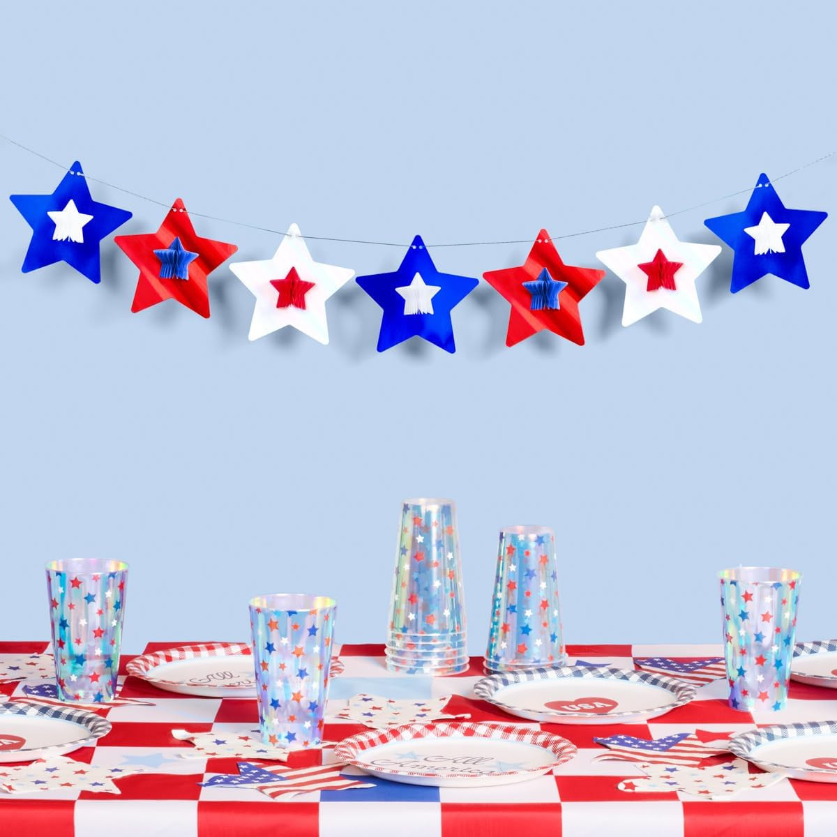 xo, Fetti Red, White + Blue Star Banner | 5.5 Ft. | 4th of July Garland, USA Decorations, America... | Amazon (US)