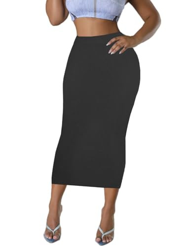 Women's Long Midi Pencil Skirt - High Waisted Bodycon Summer Casual Club Going Out Y2K Tight Skirts Black S | Amazon (US)