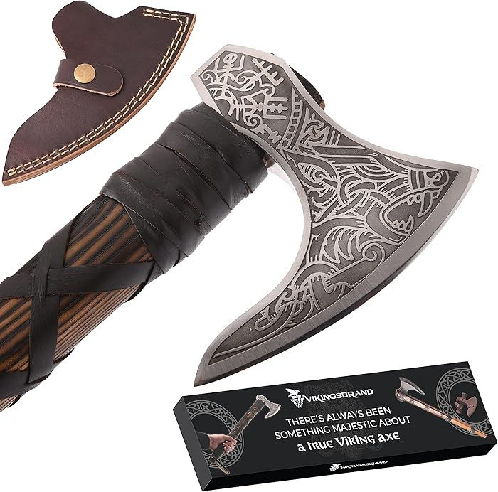 Genuine Viking Bearded Axe - 1095 Carbon Steel, 55-58 RC Hardness - Includes Leather Cover, 21.6 ... | Amazon (US)