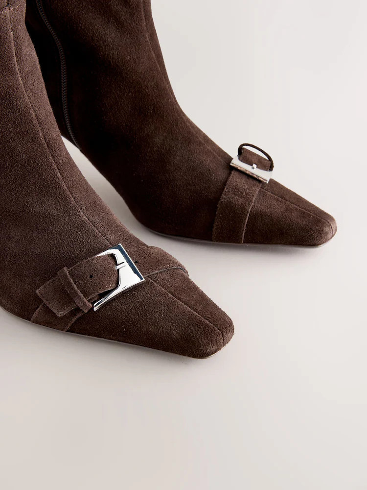 Chocolate Brown Suede Forever Comfort® Buckle Toe Detail Knee High Boots | Next EU