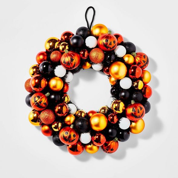 Shatterproof Pumpkin Halloween Wreath Orange/Black - Hyde & EEK! Boutique™ | Target