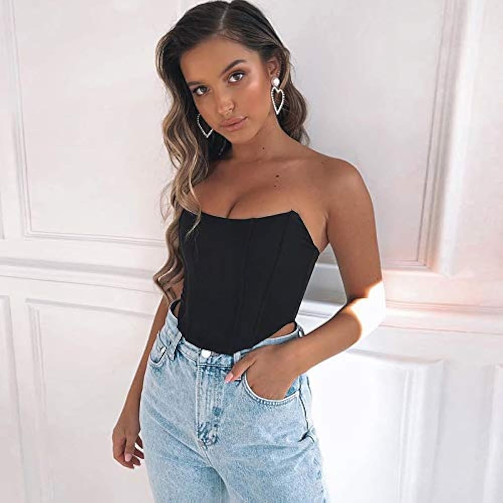 Sexy Women Push Up Bustiers Corsets Strapless Off Shoulder Slim Crop Tops Clubwear Party Outwear | Amazon (US)
