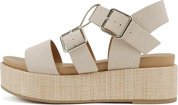 Soda “STELLAR” ~ Women Flatform Multi Strap Double Buckle Open Toe Ankle Strap Platform Wedge... | Amazon (US)
