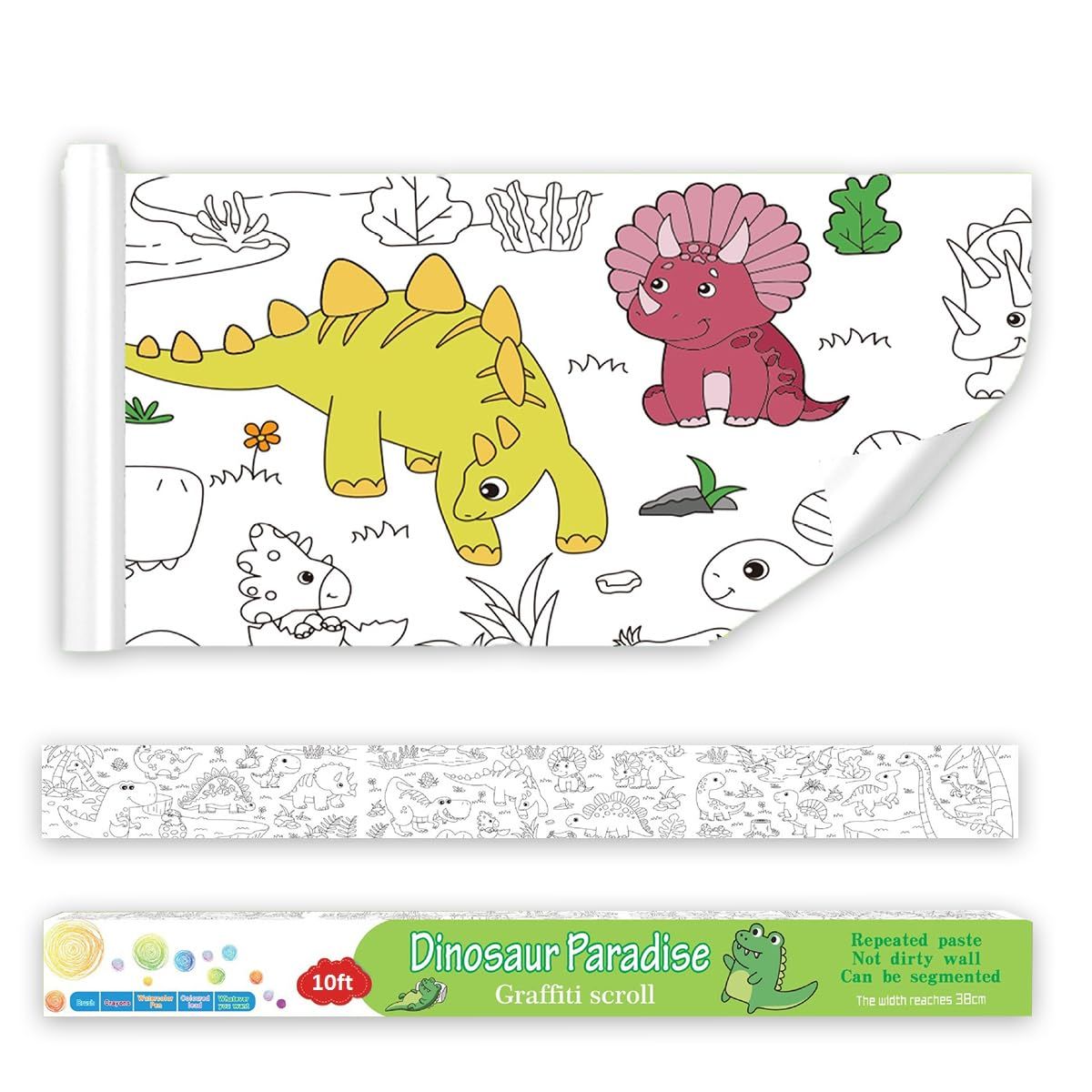 Large Size Dinosaur Coloring Drawing Paper Roll for Kids, Kryhonva Segmented Coloring Poster Tabl... | Amazon (US)