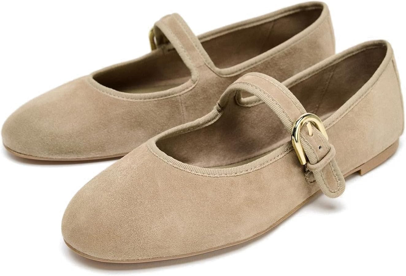 Women’s Leopard Print Mary Jane Flats Buckle Strap Square Toe Ballet Flat Suede Fashion Comfort... | Amazon (US)