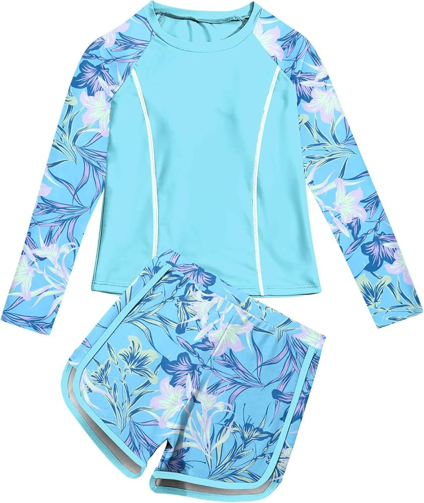 Vogseek Girls Rash Guard Swimsuits 2 Piece Bathing Suit UPF 50+ Summer Swimwear Size 7-12T | Amazon (US)