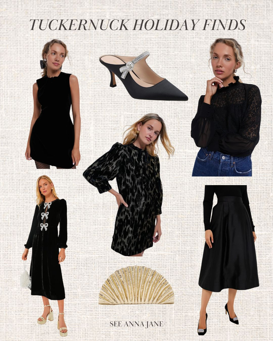 Tuckernuck Holiday Finds -- Black dresses, black kitten heels, gold clutch -- holiday outfits to make you feel fancy  

 #LTKHoliday #LTKSeasonal #LTKParties