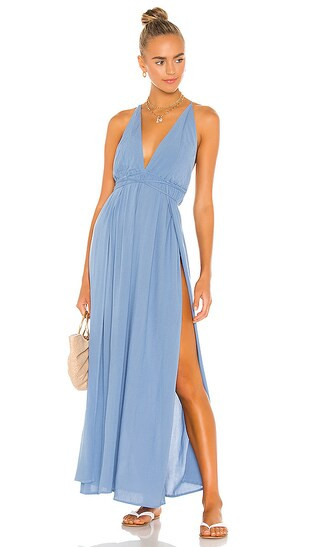 River Solid Triangle Plunge Dress in Sky Blue | Revolve Clothing (Global)
