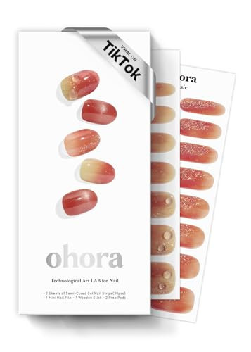 ohora Semi Cured Gel Nail Strips (N Shizuku Apple) - Works with Any Lamps, Salon-Quality, Long Lasting, Easy to Apply & Remove - Includes 2 Prep Pads, Nail File & Wooden Stick | Amazon (US)