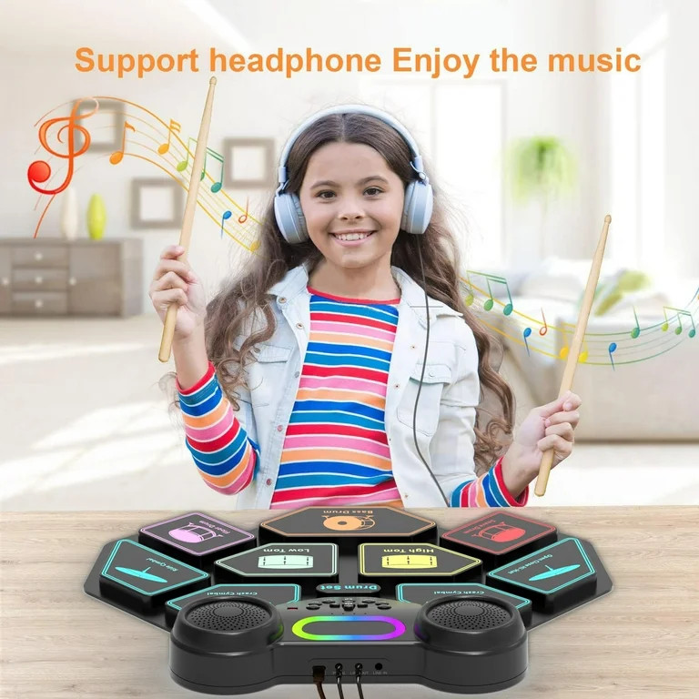 Ficcug Electronic Drum Set for Kids Adults,9 Pads Portable MIDI Roll-up Drum Kit with Dual Speake... | Walmart (US)