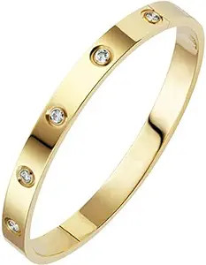 Jude Jewelers Classical Plain Stainless Steel Cubic Zircon Filled Bangle Bracelet | Amazon (US)