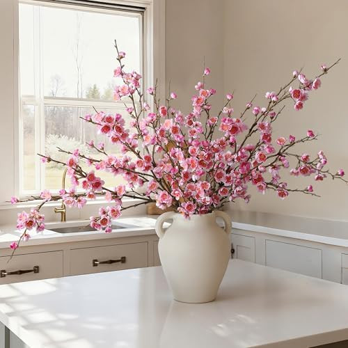 6 PCS Artificial Cherry Blossom Branches Spring Indoor Decoration, Faux Flowers 34.45" Long Stems... | Amazon (US)