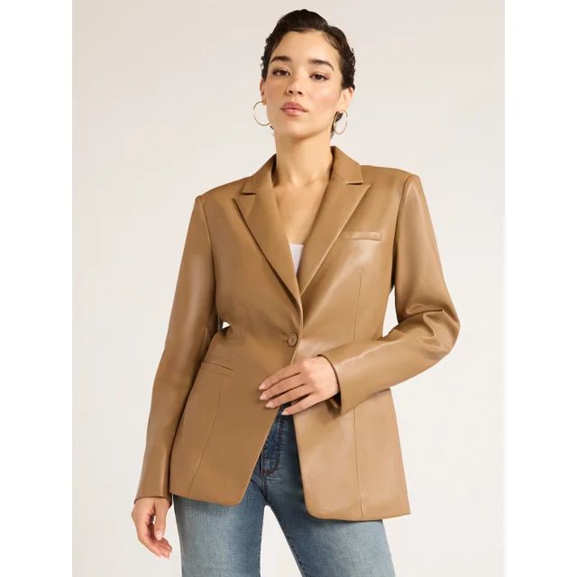 Sofia Jeans Women's and Women's Plus Size Faux Leather Single Breasted Blazer, Sizes XS-5X | Walmart (US)