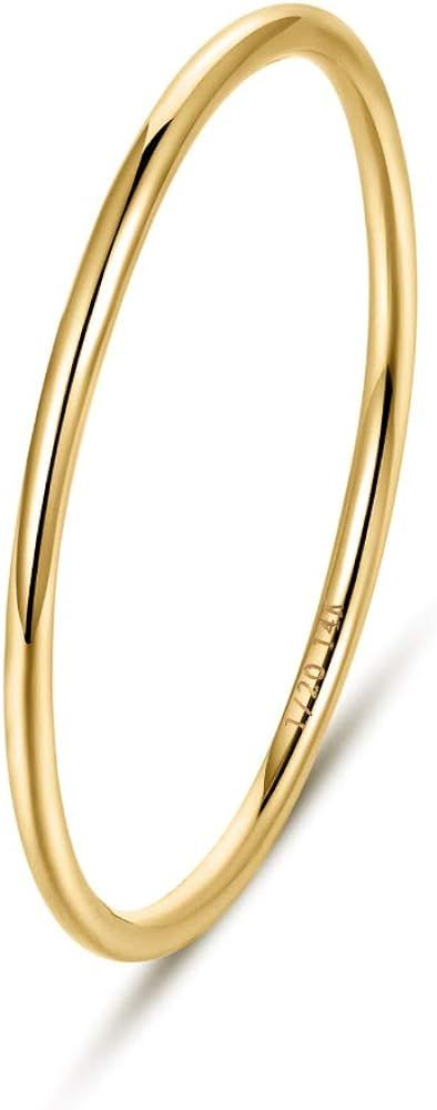 NOKMIT 1mm 14K Gold Filled Rings Stacking Rings for Women Girls Stackable Thin Gold Ring Plain Ba... | Amazon (US)