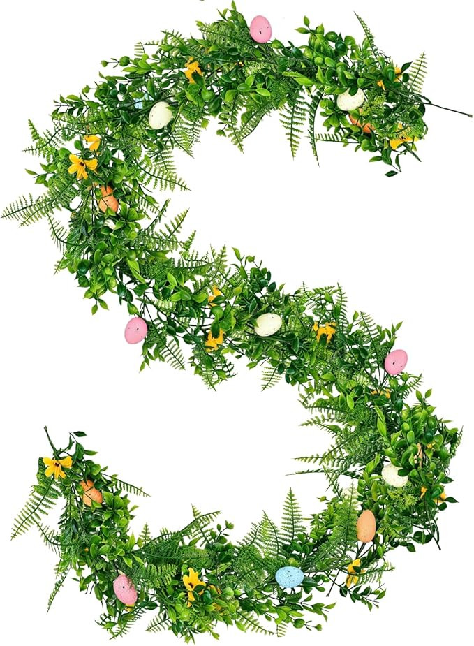 Artificial Easter Egg Grass Garland – 5.7ft Spring Greenery Vine with Colorful Speckled Eggs an... | Amazon (US)