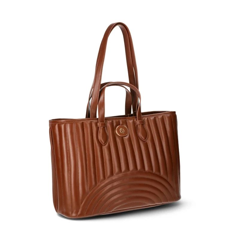 Time and Tru Women's Chloe Tote Bag, Brown Quilted | Walmart (US)