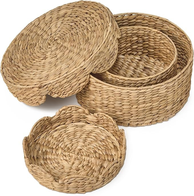 Nivora Water Hyacinth Storage Basket Set of 2-13.7 and 11 Inches Scallop Edge Woven Organizer for... | Amazon (US)