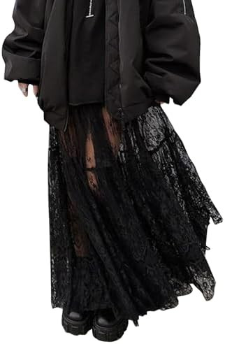 Women Sexy High Waist Solid A-line Cover Ups Beach Sheer Mesh Lace Maxi Skirt Without Lining | Amazon (US)