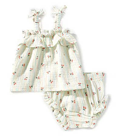 Angel Dear Baby Girls Cherry Stripe Ruffle Sleeveless Top Matching Bloomer Set - 3/6 Months | Dillard's