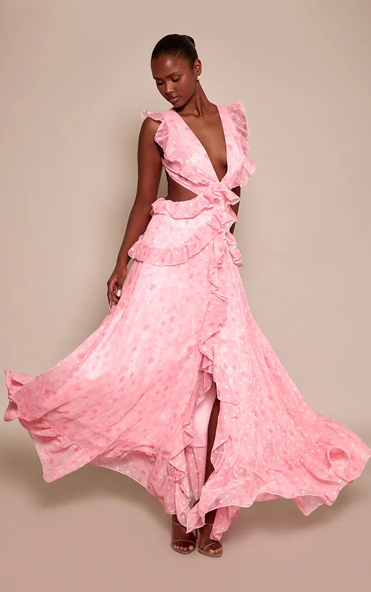 Pink PrettyLittleThing Floral Plunge Frill Maxi Dress | Nasty Gal USA | Nasty Gal US