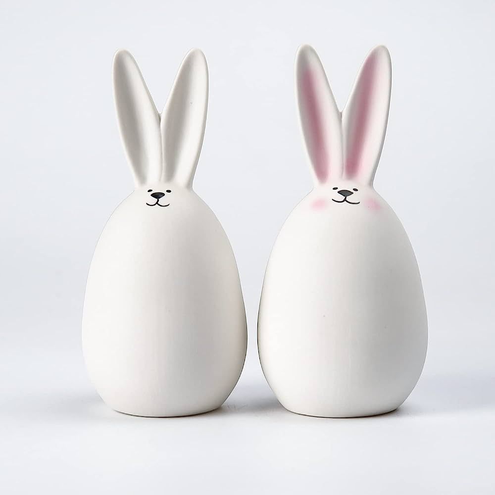 Ceramic White Rabbits Easter Bunny Rabbits Bunny Decoration Couple Rabbit Ornament, Porcelain Mod... | Amazon (US)
